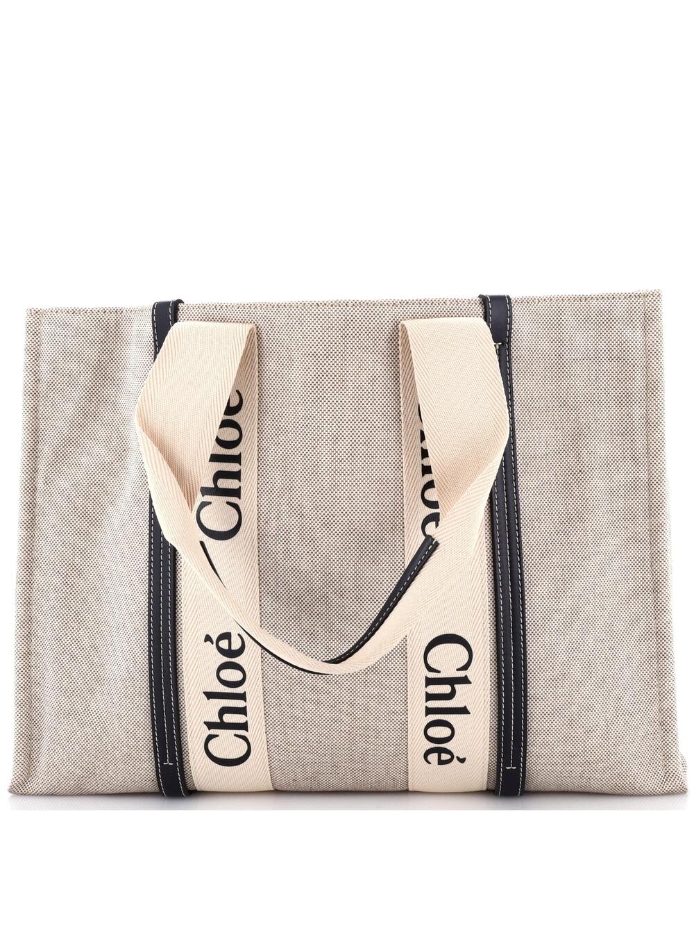 Chloe Woody Tote Canvas With Leather #298015C10B